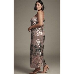 Anthropologie Porridge Maxi Dress Pink Sequin One Shoulder Preppy Size 2X NWT